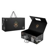 Luxury Customized Black Large Rigid Cardboard Portable Jacket Gift Wedding Dress Packaging Box with Handle