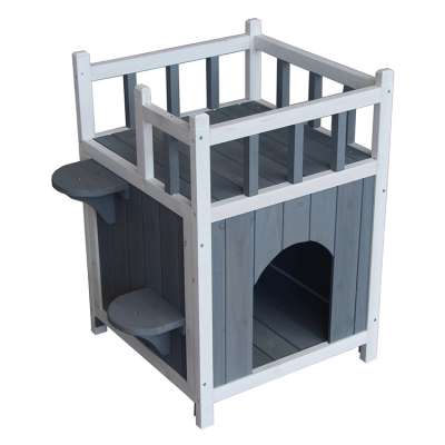 Fir wood balcony two deck pet home wooden cat house