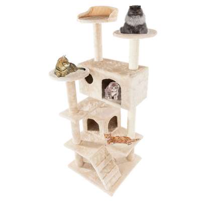 Large cat climbing tower natural cat tree house wood